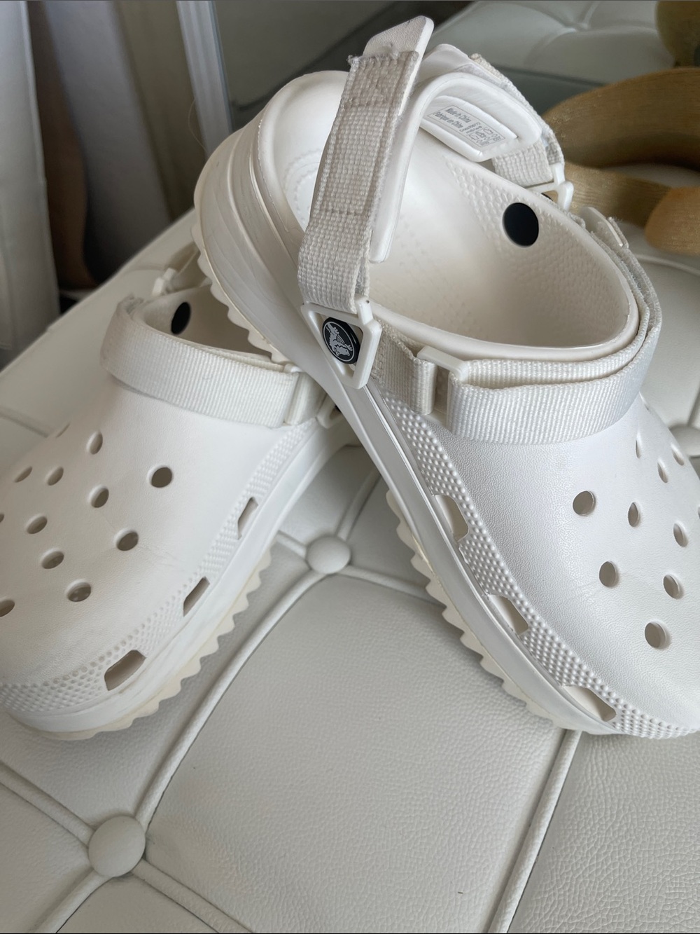 white Crocs Hiker Clogs